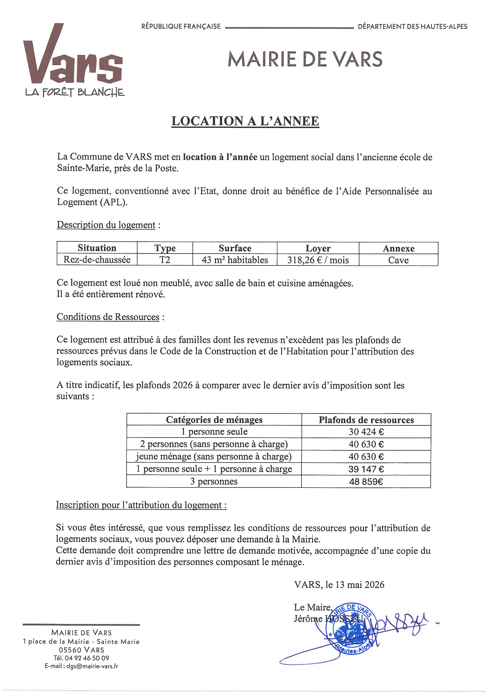 LOCATION A L'ANNEE